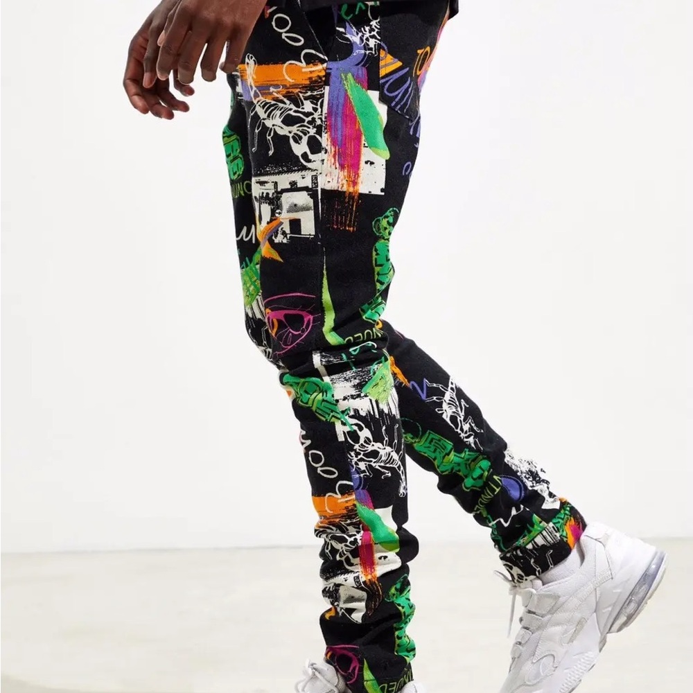 Urban Outfitters Black and Multicolor Graphic Pants